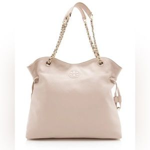 Tory Burch Blush Pink Pebble Leather Thea Chain Slouchy Tote Bag